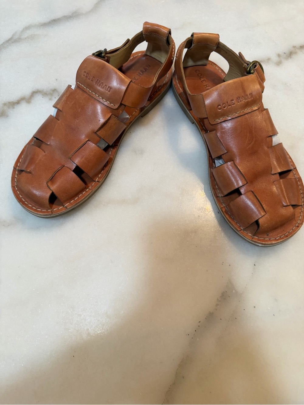 Cole Haan Tan Leather Woven Strap Sandals - Picture 8 of 8